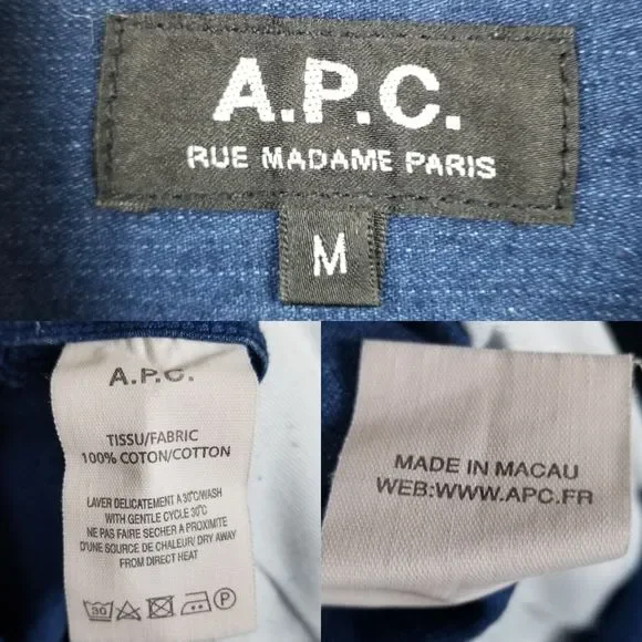 A.P.C. Indigo Chambray Denim Minimalist Cotton Knee Length Belted Shirt Dress M - Picture 13 of 13